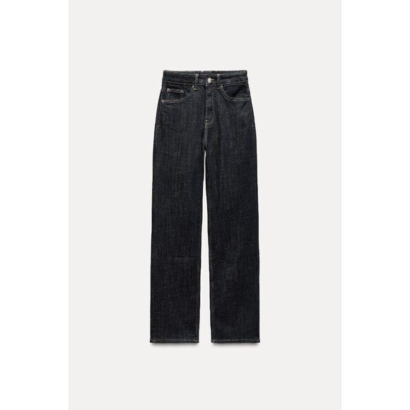 Zara Womens Jeans EU 40 US 8 Blue Straight Leg Dark Wash High Rise 8197/257 NWOT - Picture 1 of 9
